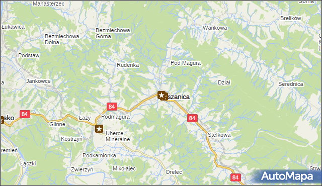 mapa Olszanica powiat leski, Olszanica powiat leski na mapie Targeo