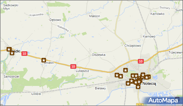 mapa Olszewka gmina Nakło nad Notecią, Olszewka gmina Nakło nad Notecią na mapie Targeo