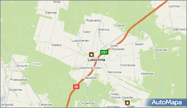 mapa Olszowiec gmina Lubochnia, Olszowiec gmina Lubochnia na mapie Targeo