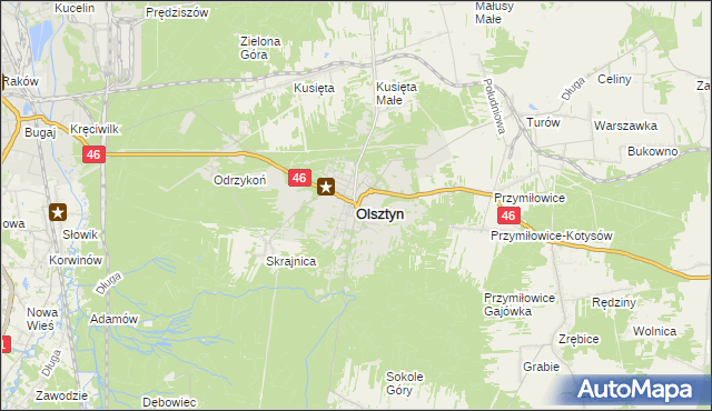 mapa Olsztyn powiat częstochowski, Olsztyn powiat częstochowski na mapie Targeo