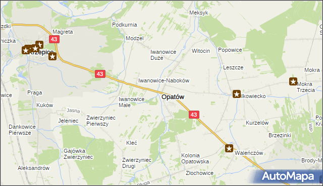 mapa Opatów powiat kłobucki, Opatów powiat kłobucki na mapie Targeo