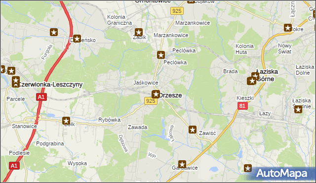 mapa Orzesze powiat mikołowski, Orzesze powiat mikołowski na mapie Targeo