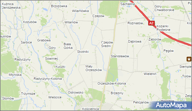 mapa Orzeszków gmina Uniejów, Orzeszków gmina Uniejów na mapie Targeo