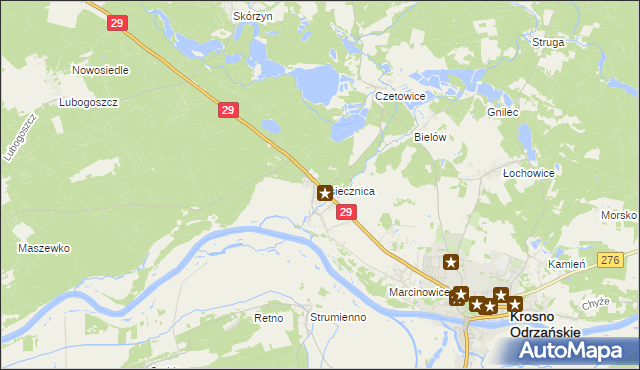 mapa Osiecznica gmina Krosno Odrzańskie, Osiecznica gmina Krosno Odrzańskie na mapie Targeo