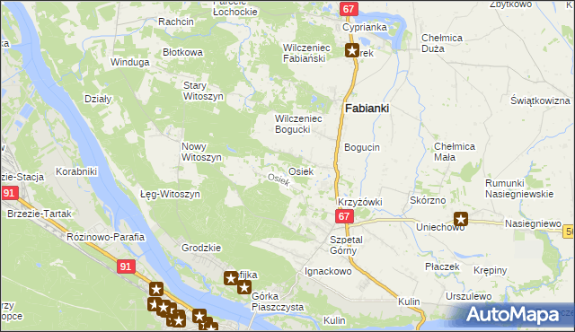 mapa Osiek gmina Fabianki, Osiek gmina Fabianki na mapie Targeo