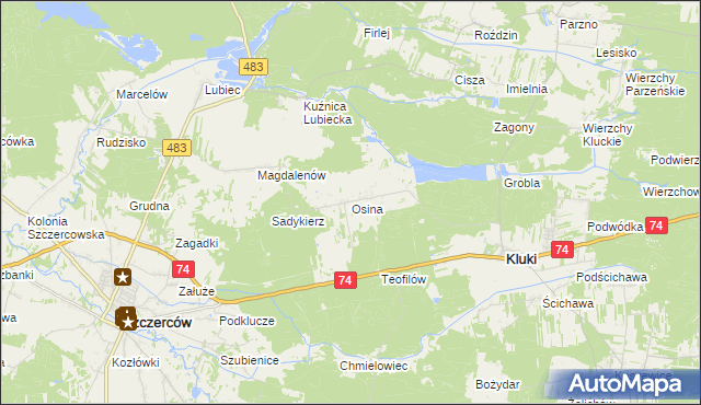 mapa Osina gmina Kluki, Osina gmina Kluki na mapie Targeo