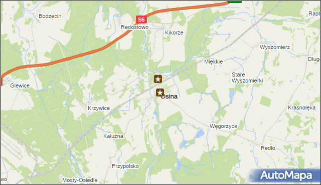 mapa Osina powiat goleniowski, Osina powiat goleniowski na mapie Targeo