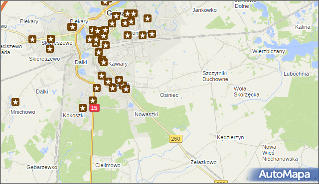 mapa Osiniec gmina Gniezno, Osiniec gmina Gniezno na mapie Targeo