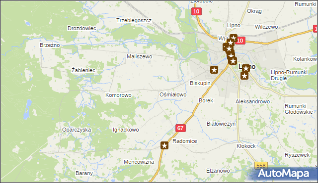 mapa Ośmiałowo gmina Lipno, Ośmiałowo gmina Lipno na mapie Targeo