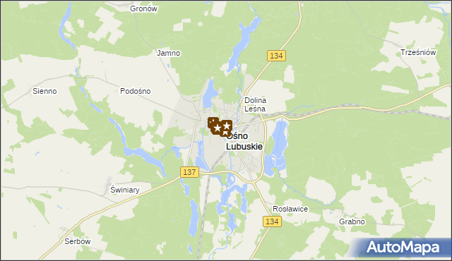 mapa Ośno Lubuskie, Ośno Lubuskie na mapie Targeo