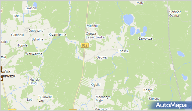 mapa Osowa gmina Hańsk, Osowa gmina Hańsk na mapie Targeo