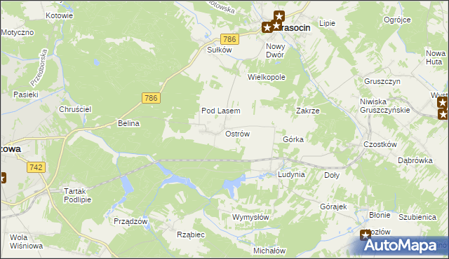 mapa Ostrów gmina Krasocin, Ostrów gmina Krasocin na mapie Targeo