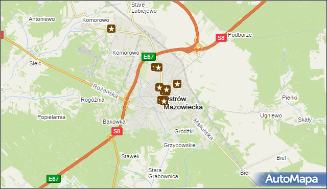 mapa Ostrów Mazowiecka, Ostrów Mazowiecka na mapie Targeo