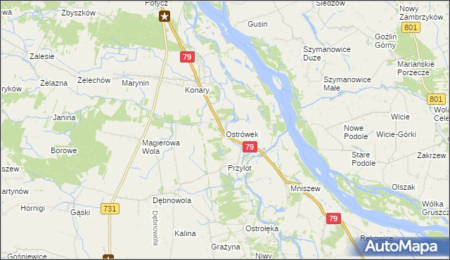 mapa Ostrówek gmina Warka, Ostrówek gmina Warka na mapie Targeo