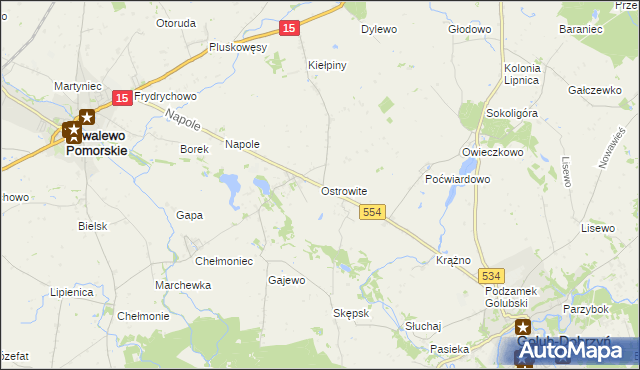 mapa Ostrowite gmina Golub-Dobrzyń, Ostrowite gmina Golub-Dobrzyń na mapie Targeo