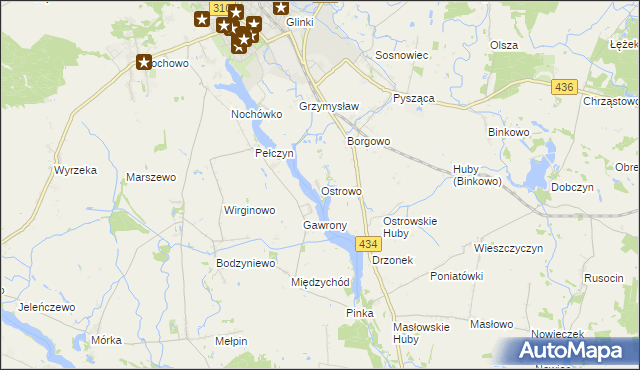 mapa Ostrowo gmina Śrem, Ostrowo gmina Śrem na mapie Targeo