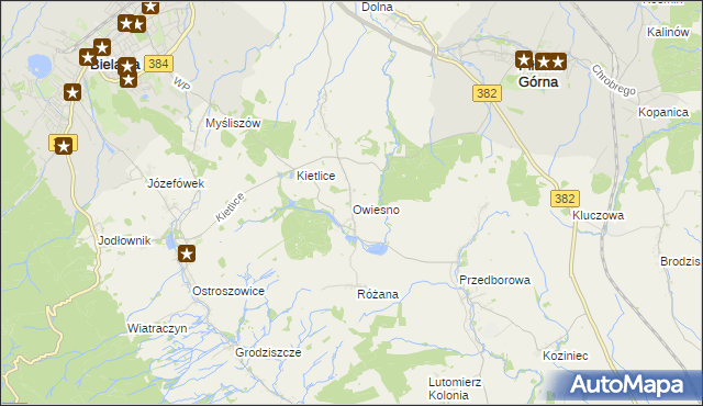 mapa Owiesno, Owiesno na mapie Targeo