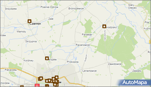 mapa Pacanowice, Pacanowice na mapie Targeo