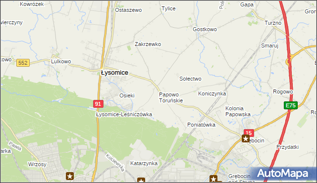 mapa Papowo Toruńskie, Papowo Toruńskie na mapie Targeo