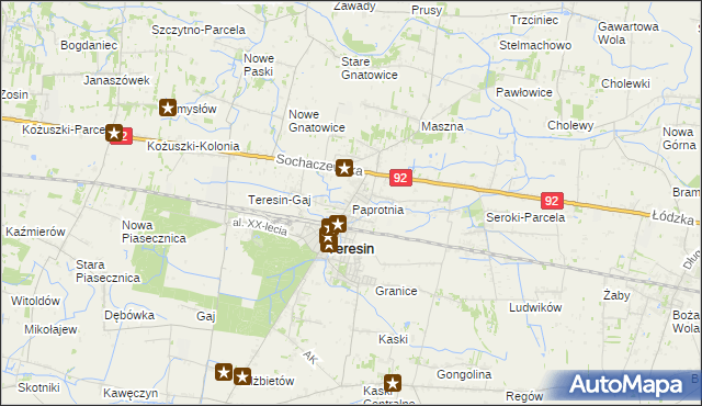 mapa Paprotnia gmina Teresin, Paprotnia gmina Teresin na mapie Targeo