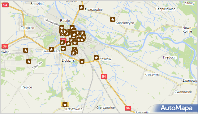 mapa Pawłów gmina Skarbimierz, Pawłów gmina Skarbimierz na mapie Targeo