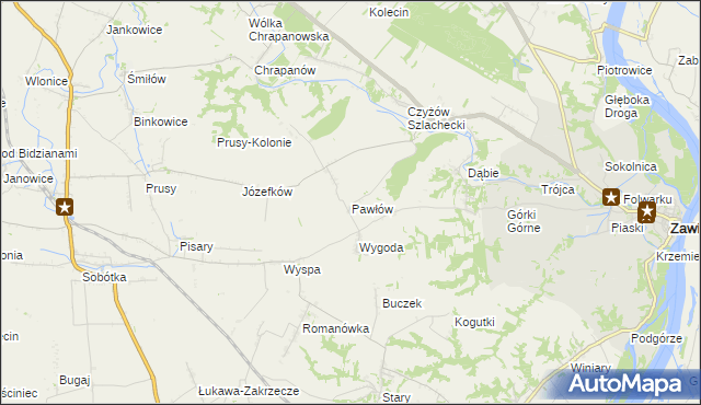 mapa Pawłów gmina Zawichost, Pawłów gmina Zawichost na mapie Targeo