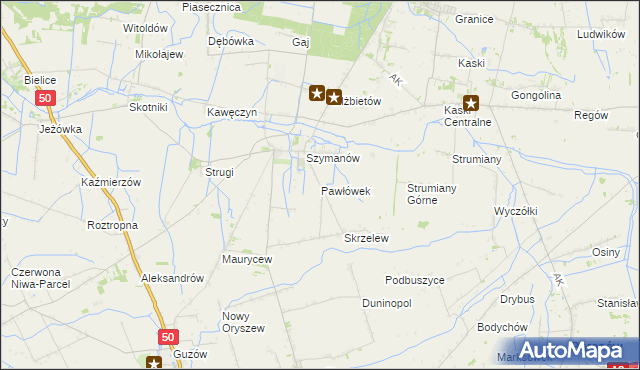 mapa Pawłówek gmina Teresin, Pawłówek gmina Teresin na mapie Targeo