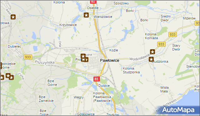 mapa Pawłowice powiat pszczyński, Pawłowice powiat pszczyński na mapie Targeo