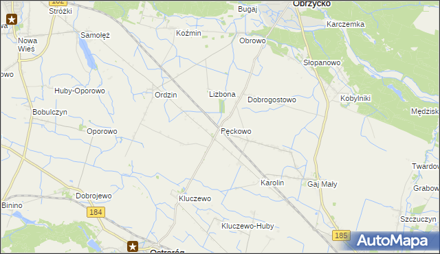 mapa Pęckowo gmina Obrzycko, Pęckowo gmina Obrzycko na mapie Targeo