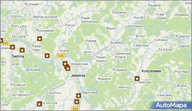 mapa Pewel Wielka, Pewel Wielka na mapie Targeo