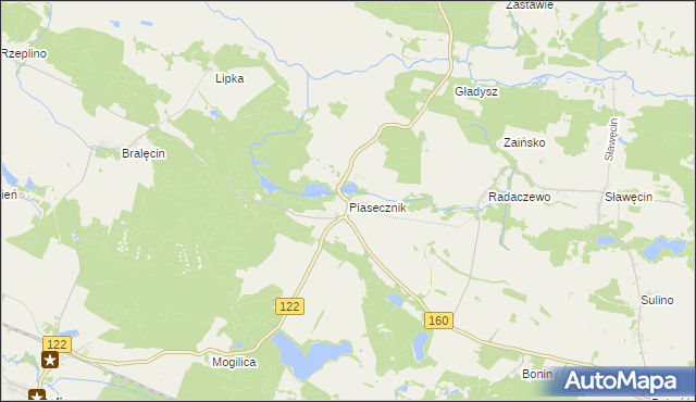 mapa Piasecznik gmina Choszczno, Piasecznik gmina Choszczno na mapie Targeo