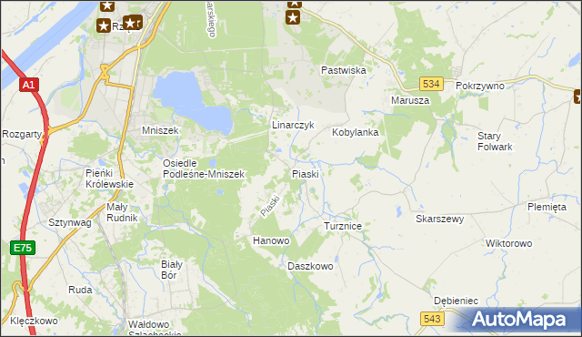 mapa Piaski gmina Grudziądz, Piaski gmina Grudziądz na mapie Targeo