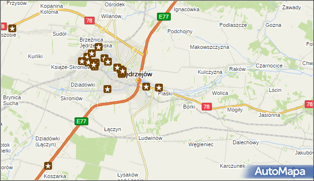 mapa Piaski gmina Jędrzejów, Piaski gmina Jędrzejów na mapie Targeo