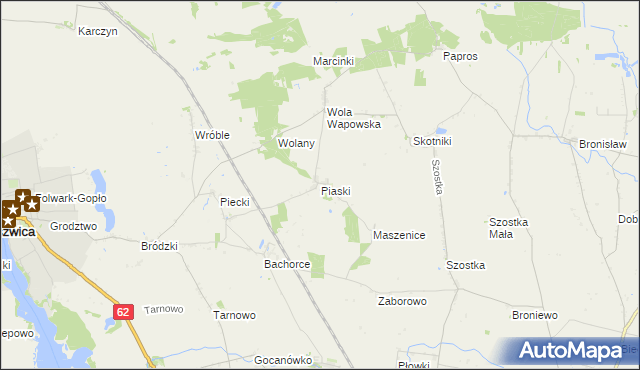 mapa Piaski gmina Kruszwica, Piaski gmina Kruszwica na mapie Targeo