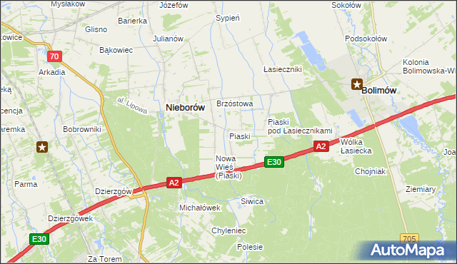 mapa Piaski gmina Nieborów, Piaski gmina Nieborów na mapie Targeo