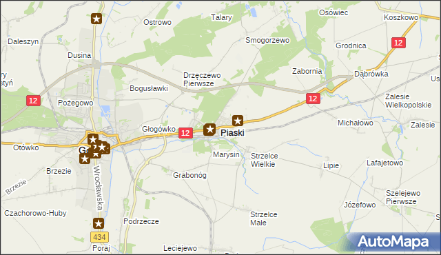 mapa Piaski powiat gostyński, Piaski powiat gostyński na mapie Targeo