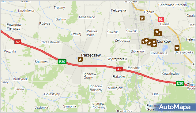 mapa Piaskowice gmina Parzęczew, Piaskowice gmina Parzęczew na mapie Targeo