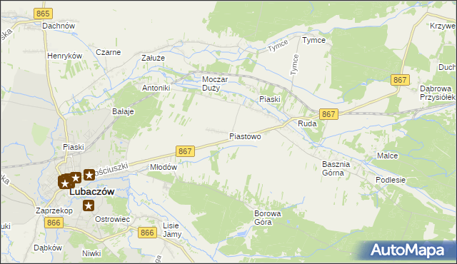 mapa Piastowo gmina Lubaczów, Piastowo gmina Lubaczów na mapie Targeo