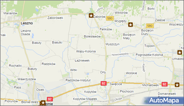 mapa Pilaszków gmina Ożarów Mazowiecki, Pilaszków gmina Ożarów Mazowiecki na mapie Targeo