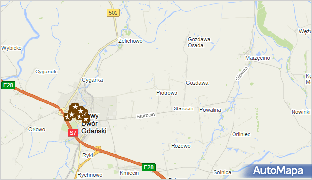 mapa Piotrowo gmina Nowy Dwór Gdański, Piotrowo gmina Nowy Dwór Gdański na mapie Targeo