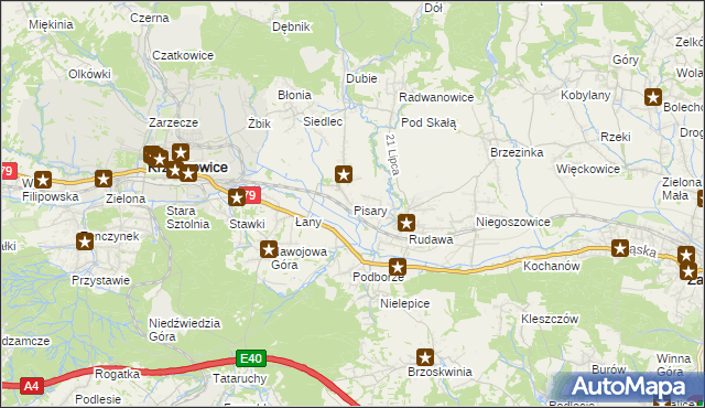 mapa Pisary gmina Zabierzów, Pisary gmina Zabierzów na mapie Targeo