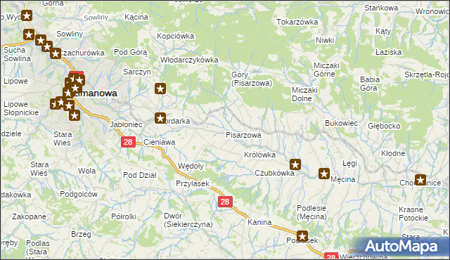 mapa Pisarzowa, Pisarzowa na mapie Targeo