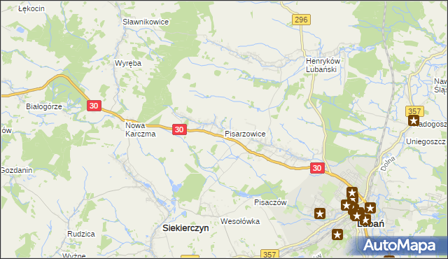 mapa Pisarzowice gmina Lubań, Pisarzowice gmina Lubań na mapie Targeo