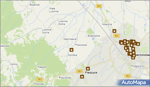 mapa Piskorzów gmina Pieszyce, Piskorzów gmina Pieszyce na mapie Targeo