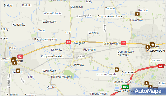 mapa Płochocin gmina Ożarów Mazowiecki, Płochocin gmina Ożarów Mazowiecki na mapie Targeo