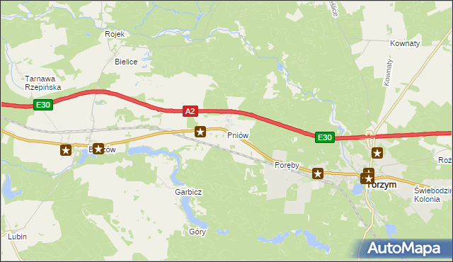 mapa Pniów gmina Torzym, Pniów gmina Torzym na mapie Targeo