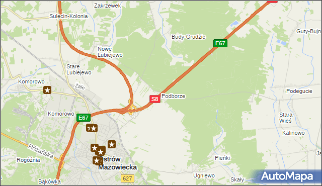 mapa Podborze gmina Ostrów Mazowiecka, Podborze gmina Ostrów Mazowiecka na mapie Targeo