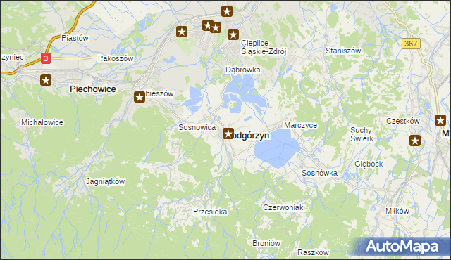 mapa Podgórzyn powiat jeleniogórski, Podgórzyn powiat jeleniogórski na mapie Targeo