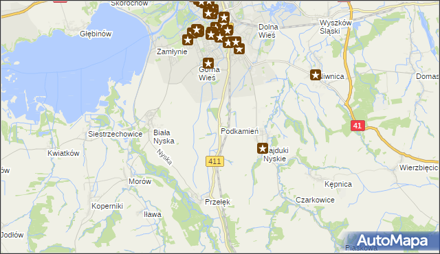 mapa Podkamień gmina Nysa, Podkamień gmina Nysa na mapie Targeo