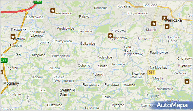 mapa Podstolice gmina Wieliczka, Podstolice gmina Wieliczka na mapie Targeo